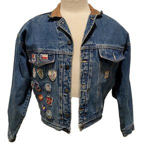 VINTAGE AVIREX DENIM BOMBER JACKET WITH A LEATHER COLLAR COWBOYS OF THE SKY RARE